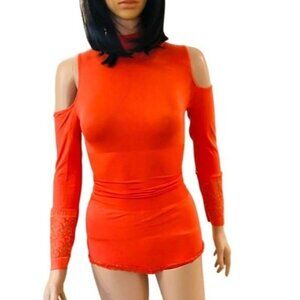 Ritchi Long Sleeve Cold Shoulder Shaping Bodysuit in Vibrant Orange‎ size XL